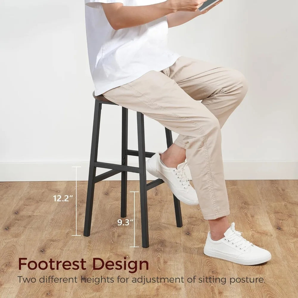 Set of 2, Round Bar Stools with Footrest