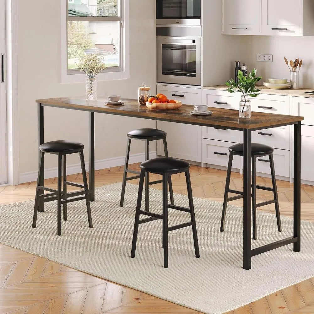 Set of 2, Round Bar Stools with Footrest