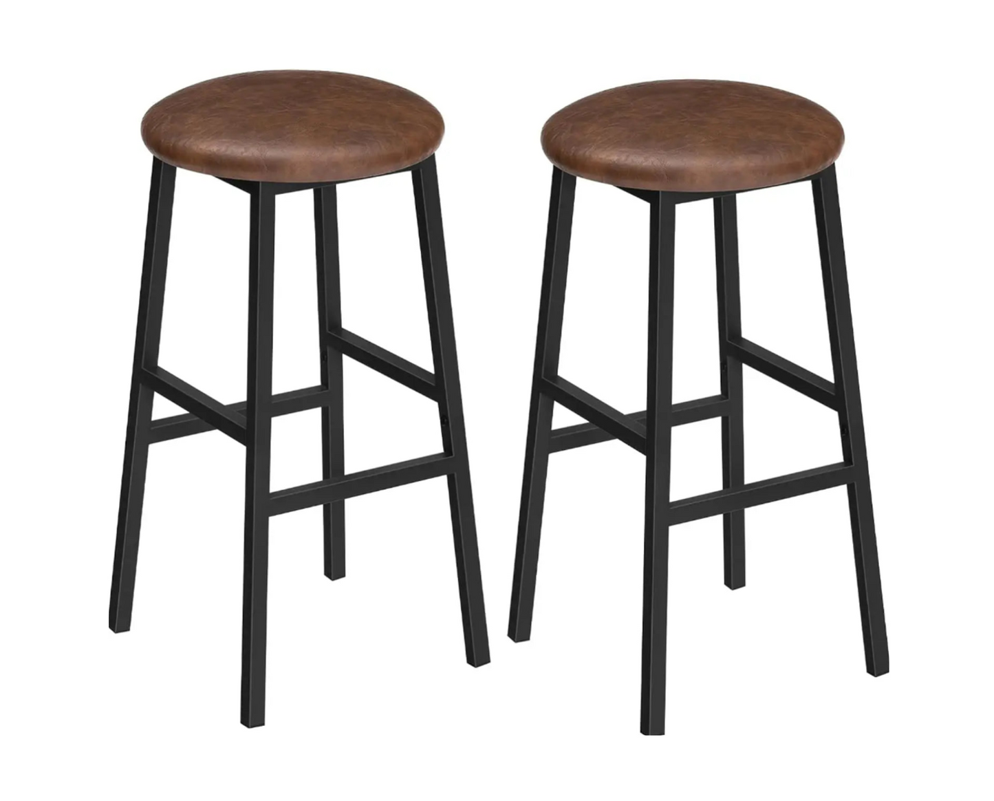 Set of 2, Round Bar Stools with Footrest