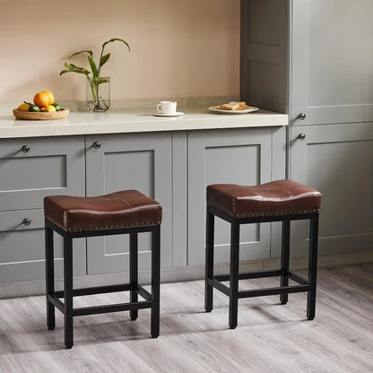 Set of 2 Bar Stools, Upholstered Modern Kitchen Stools with Metal Base