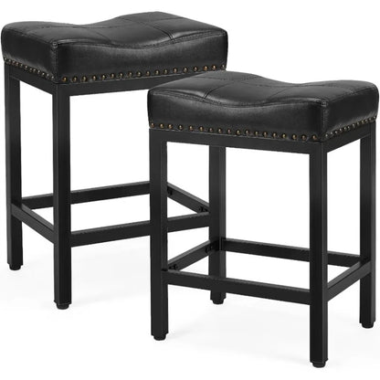 Set of 2 Bar Stools, Upholstered Modern Kitchen Stools with Metal Base