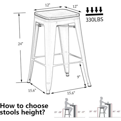 Set of 4 Backless 24" Metal Counter Height Stackable Bar Stools