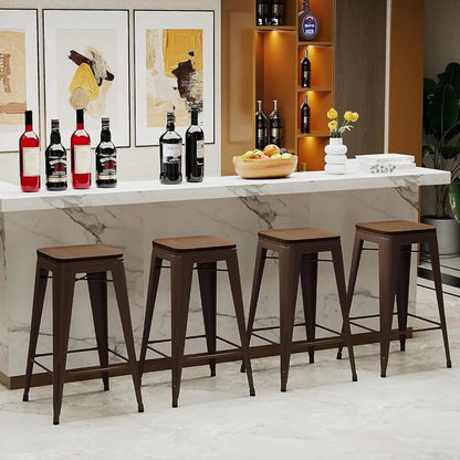 Set of 4 Backless 24" Metal Counter Height Stackable Bar Stools