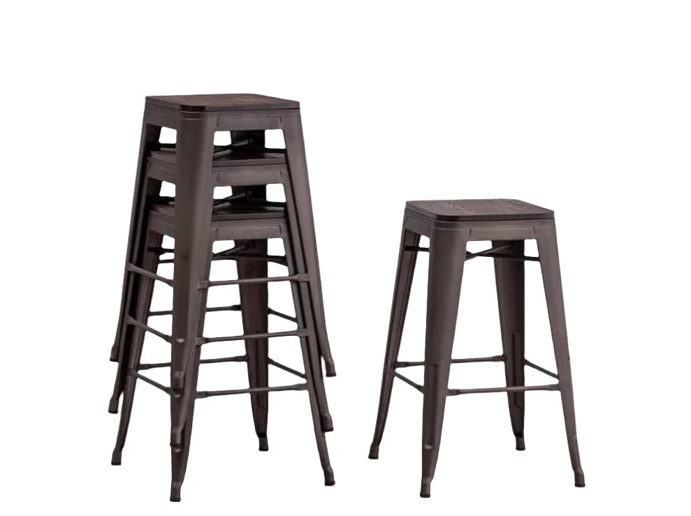 Set of 4 Backless 24" Metal Counter Height Stackable Bar Stools