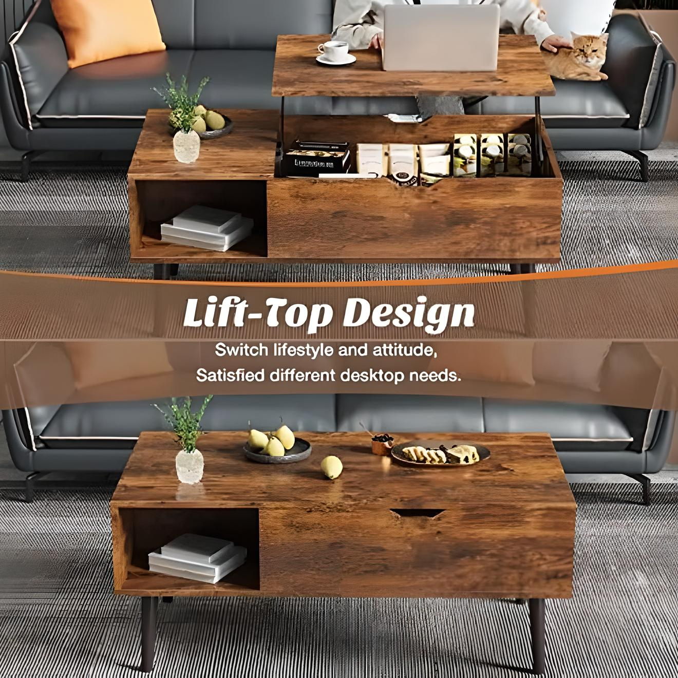 Wooden Lift Top Coffee Table with Storage Shelf