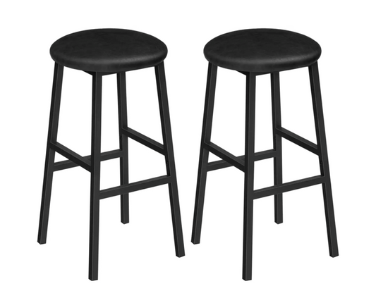 Set of 2, Round Bar Stools with Footrest